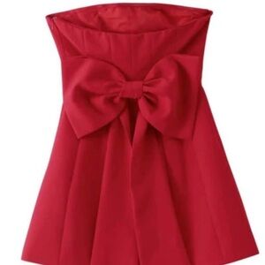 Elegant Red Strapless Dress with Bow